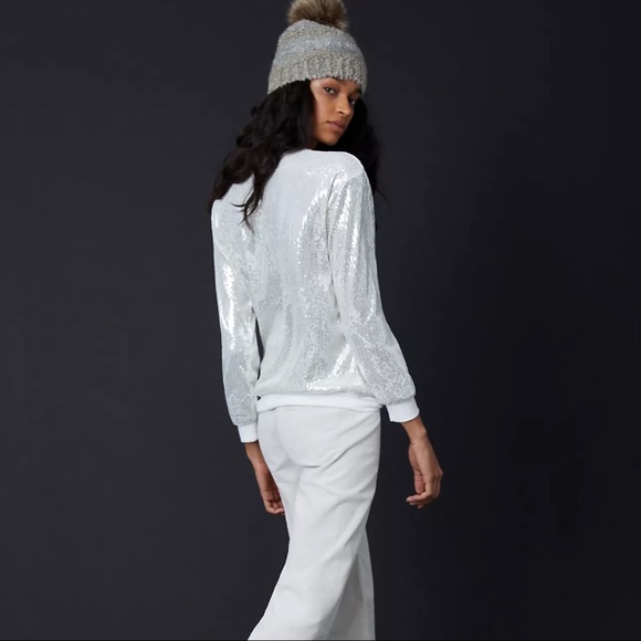 NWT Anthropologie En Elly Ivory Jacki Sequined White & Silver Top - Picture 3 of 8